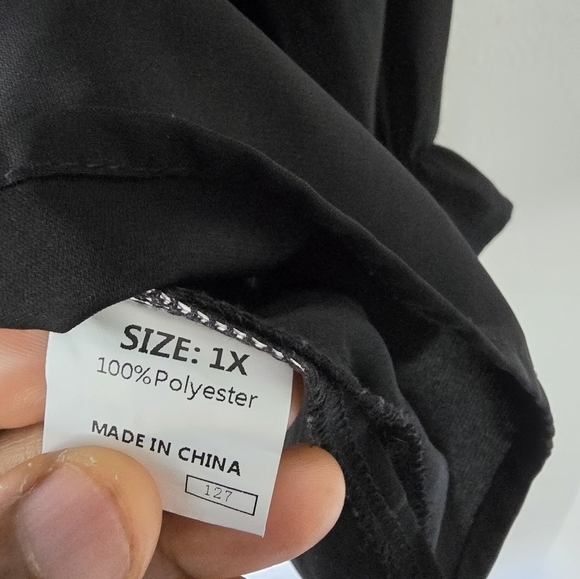 Unbranded Womens Blouse Plus size 1X Black Bell Ruffle Long Sleeves Tie Neck - Picture 7 of 9